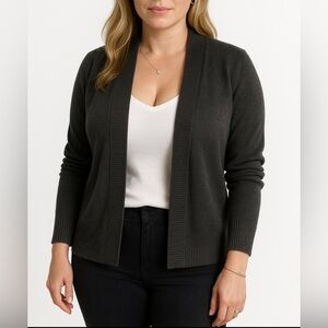 Worthington Ribbed Grey Cardigan Women’s Petite Medium,  Soft Cotton Blend